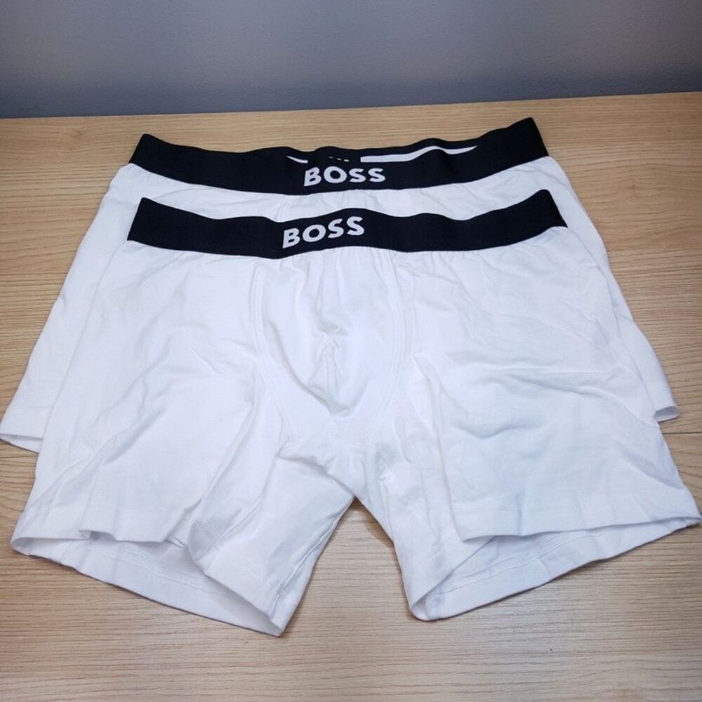 HUGO BOSS Boxer Briefs Mens Small White 2-Pack Cotton Stretch Logo